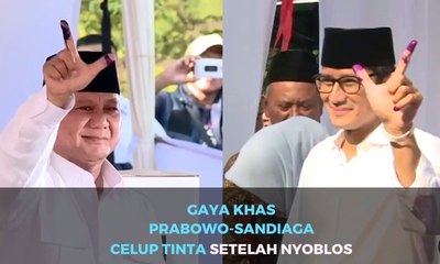 Gaya Khas Prabowo-Sandiaga Celup Tinta Setelah Nyoblos