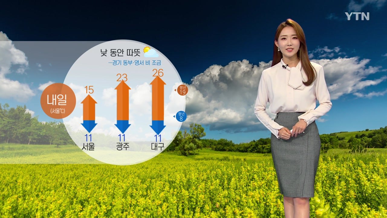 [날씨] 내일 중부 구름 많고 곳곳 비...남부 고온현상 / YTN