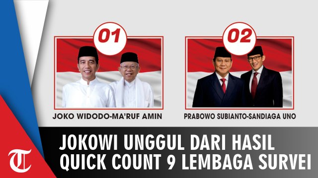 Hasil Quick Count 9 Lembaga Survei, Jokowi-Ma'ruf Kalahkan Prabowo-Sandi