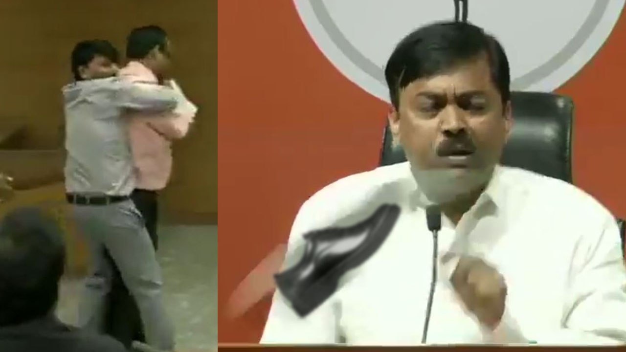 Shoe hurled at BJP spokesperson GVL Narasimha Rao during press conference | Oneindia News