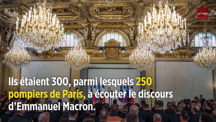 Notre-Dame : « Vous avez été exemplaires », dit Emmanuel Macron aux pompiers