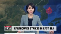 M4.3 earthquake strikes in East Sea waters off Donghae