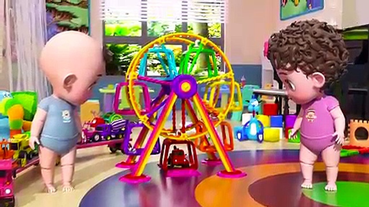 Truck Carousel with Mike and Molly - Kids Plaiyng with Toys in Nursery School