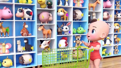 Mike Baby Goes Shopping To Buy Animal Toys In Super Market