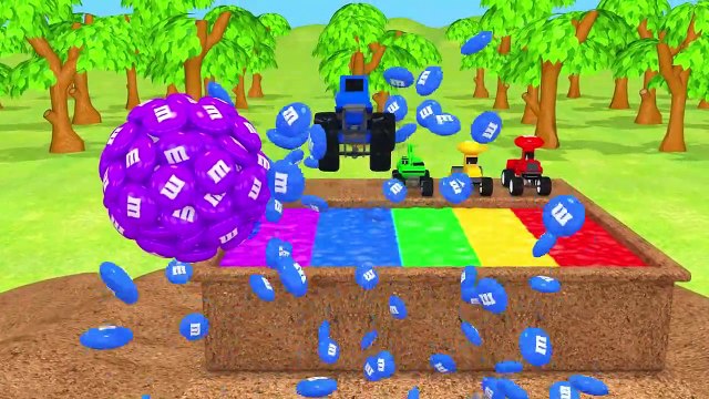 Apprendre les Couleurs avec le Monstre de la Construction de Véhicules avec M&M Chocolat Piscine Jouer à faire Semblant pour les Enfants