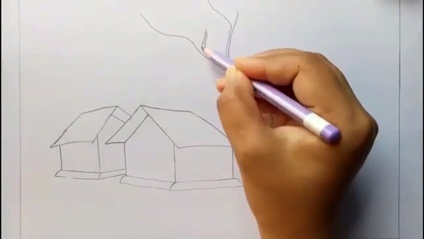 Scenery drawing with sketch pen