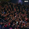 Virgil van Dijk interrupting his own chant by netting in Porto