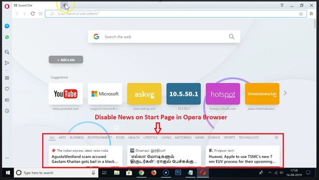 How to Disable the News from Start Page in Opera Browser on Windows 10?