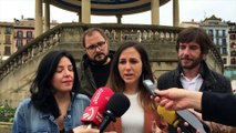 Declaraciones de Ione Belarra (Unidas Podemos) en la plaza del Castillo de Pamplona