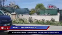 Arnavutköy’de harfiyat kamyonu devrildi