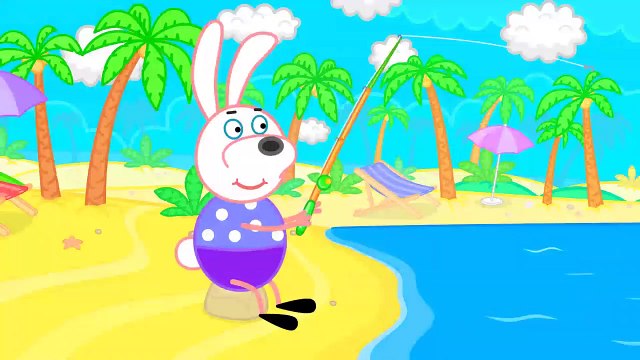 Lion-Famille en vélo me Baleine Bleue dessin animé pour Enfants