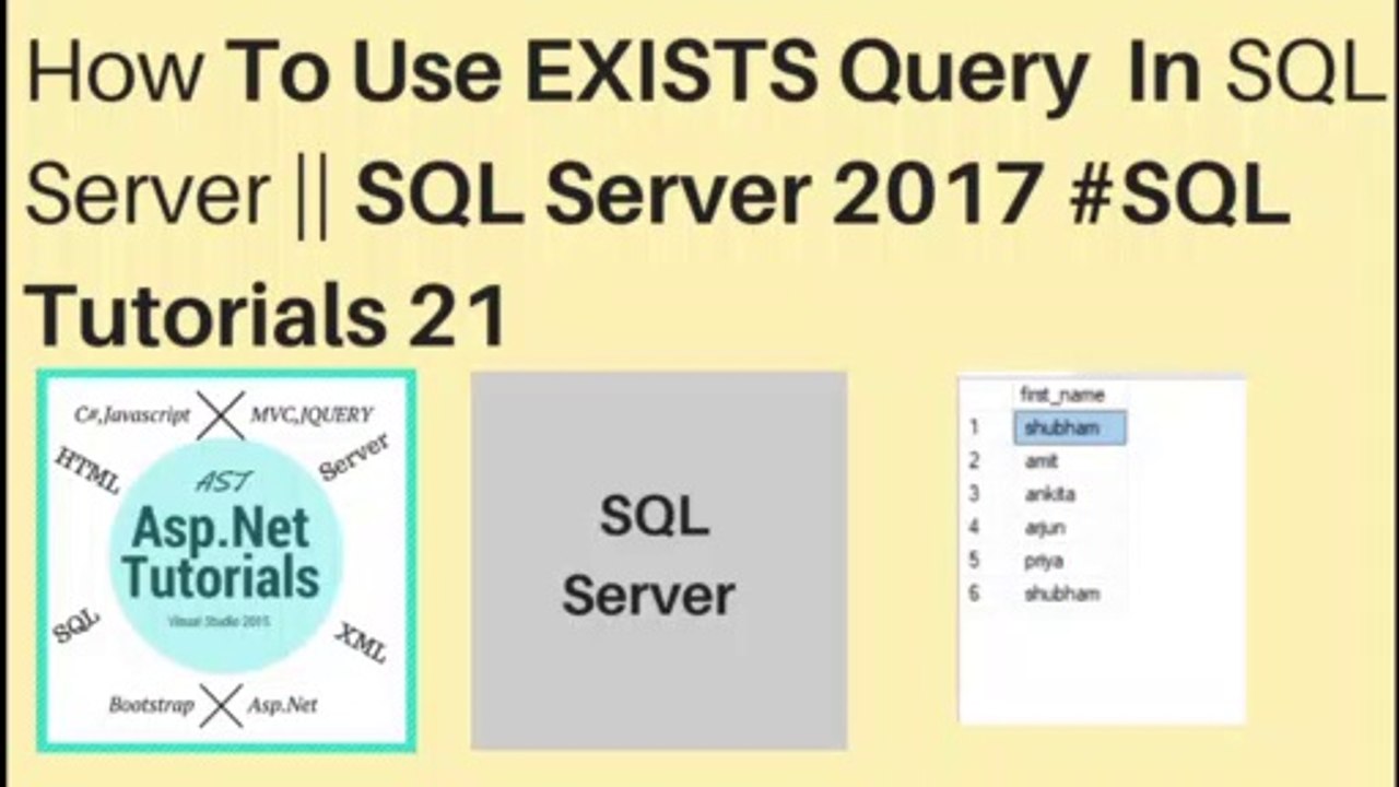 How to use Exists query in sql server 2017 || #sql tutorials 21