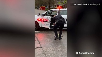 A skunk gets into a stinky situation, gets help from police