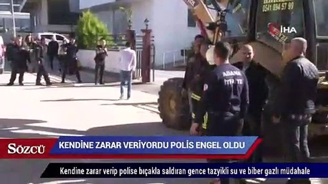Kendine zarar verip polise bıçakla saldıran gence tazyikli su, biber gazı ve copla müdahale