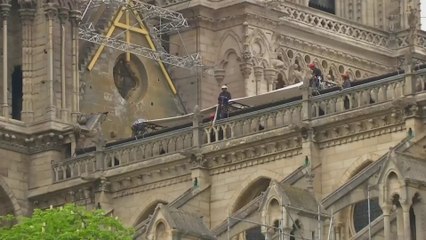 Notre-Dame: les premières images de la bâche installée pour protéger la cathédrale de la pluie