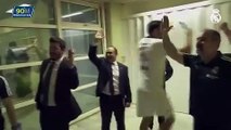 Los jugadores del Real Madrid de baloncesto celebran el pase a la Final Four de la Euroliga