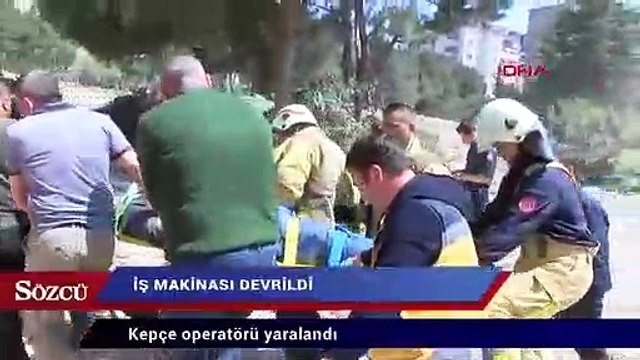 İstanbul’da iş makinası devrildi: : Kepçe operatörü yaralandı