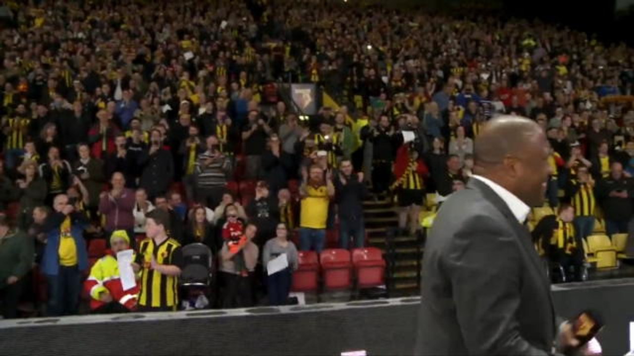 John Barnes entertains Watford fans at half-time with World Cup song