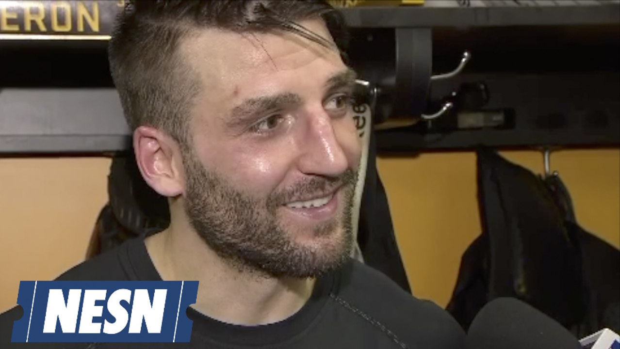 Patrice Bergeron Bruins vs. Maple Leafs Game 7 Stanley Cup Playoffs First-Round Postgame Locker Room