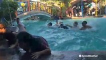 Earthquake causes chaos in swimming pool as kids frantically try to get out