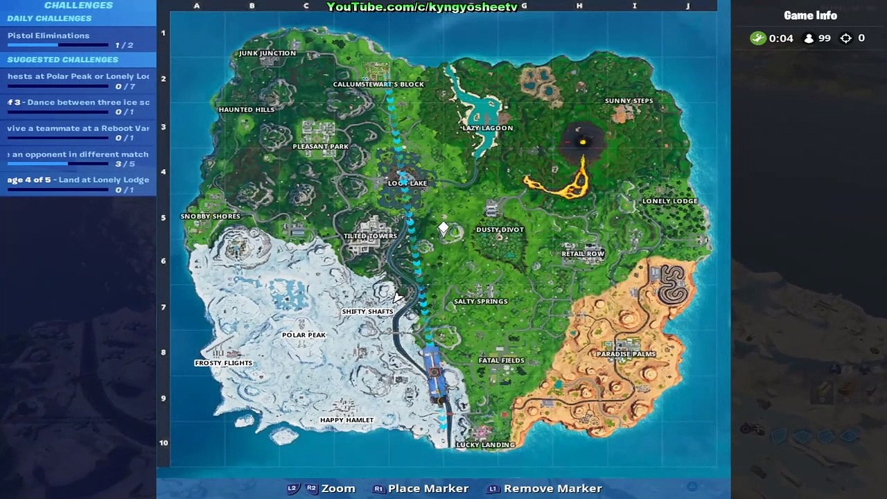 Dance between three Ice Sculptures ( Fortnite Season 8 Week 9 )
