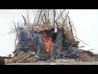 Burning pyre at the bank of river Yamuna in Vrindavan