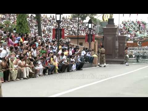 Powerful Indian soldiers parade at Flag down ceremony, Wagah Border