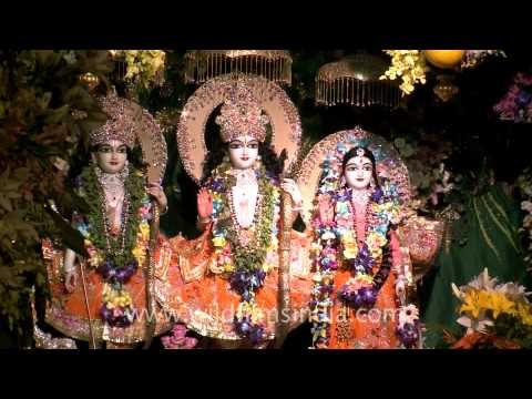Lord Rama and Sita with Laxman jhankis on Krishna Janmashtami: Iskcon temple Delhi