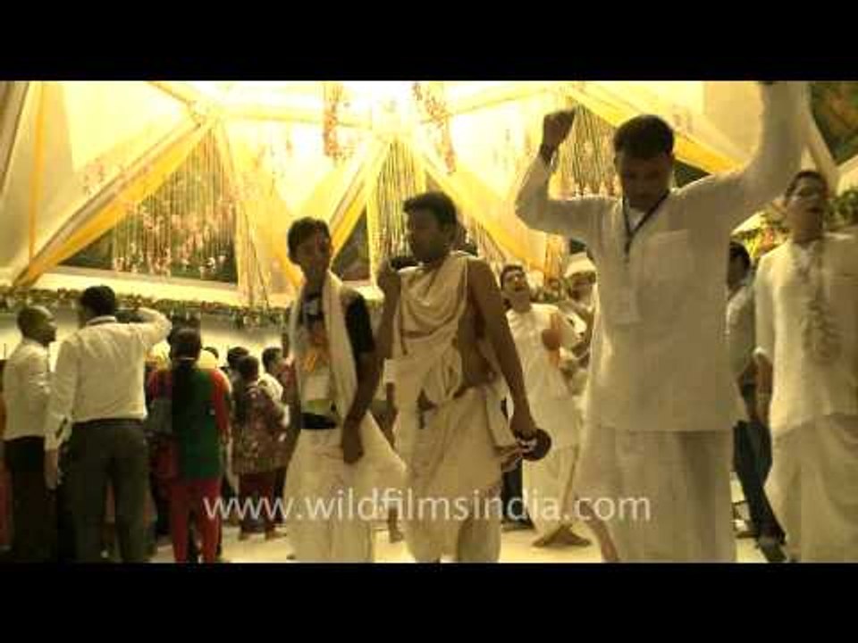 Dancing with joy as Krishna is born, Iskcon temple