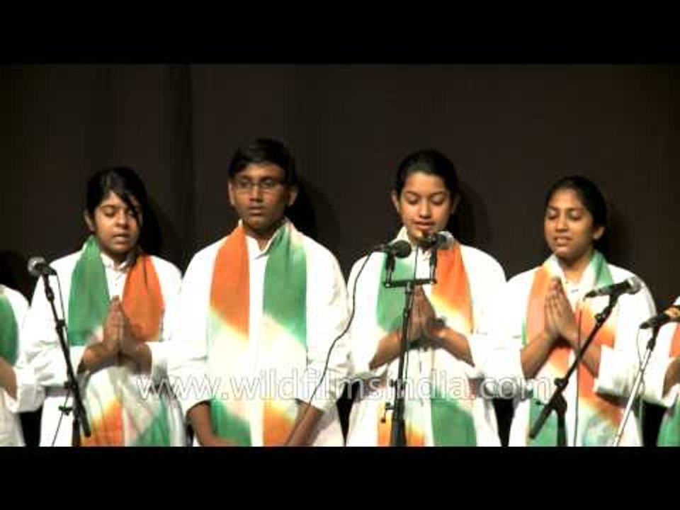 Students sing for blessing to begin the Sangeet Samaroh