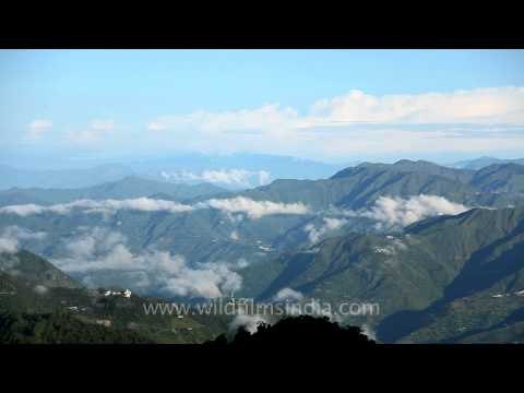 Cloud covered and misty view of the hills of Landour and Mussoorie