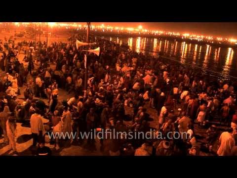 Devotees on the bank of river Ganga during kumbh mela