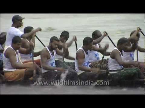 Teams rowing in high spirits at the Nehru Trophy Boat Race, Kerala