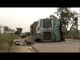 Truck crashes and flips over on an Indian highway