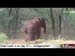 Forest officials rescue elephant from  water tank & monitor it to ensure that it rejoins its group