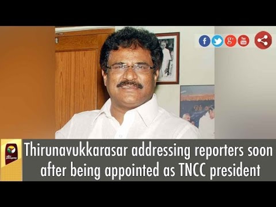 Thirunavukkarasar addressing reporters soon after being appointed as TNCC president