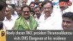 Newly chosen TNCC president Thirunavukkarasu visits EVKS Elangovan at his residence