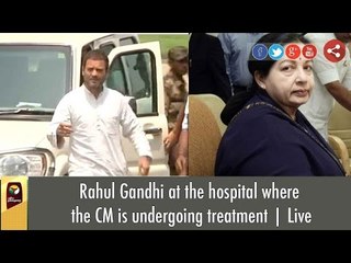 Congress Vice President Rahul Gandhi at the hospital where the CM is undergoing treatment