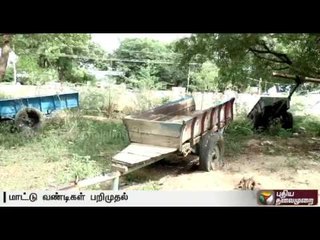 Bullock carts carrying illegal  sand seized at Aranthangi