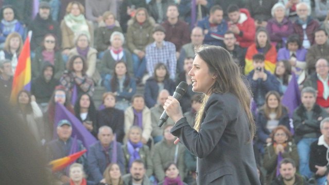 Irene Montero, en el mitin de cierre de campaña de Unidas Podemos.