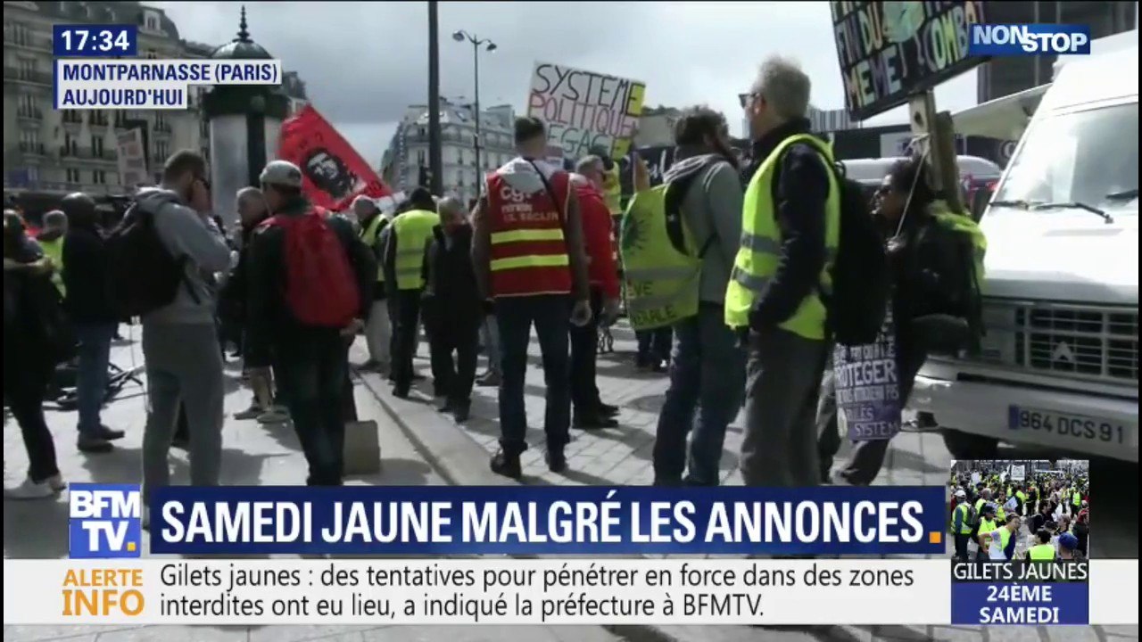 Les gilets jaunes et les gilets rouges des syndicalistes se sont réunis  pour une manifestation à Paris - Vidéo Dailymotion