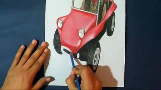 Drawing 3D Beach Buggy, Trick Art - Time Lapse