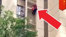 Chinese granny Spiderverses down high rise apartment