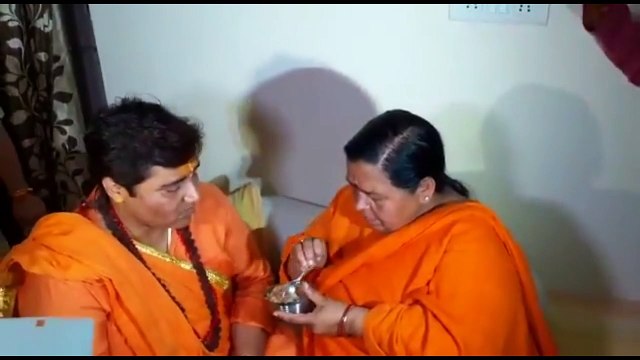 Sadhvi Pragya breaks down while meeting Union Minister Uma Bharti in Bhopal