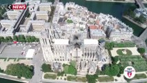 Notre-Dame : les images de la bâche vues par drone