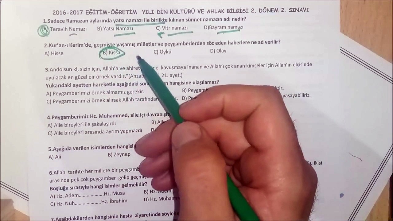 5.Sınıf DİN KÜLTÜRÜ 2.Dönem 2.Yazılı Çözümü ve Çalışması