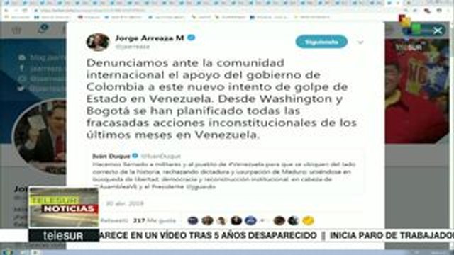 Venezuela: canciller denuncia apoyo de Colombia en el intento de golpe