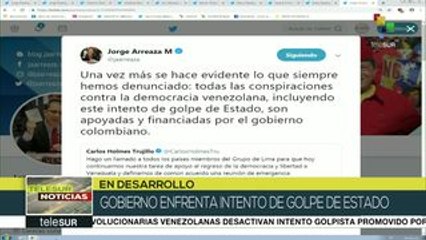 Venezuela: Jorge Arreaza y Delcy Rodríguez condenan intentona golpista