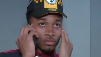 Justin Layne takes off Browns socks after Steelers draft him