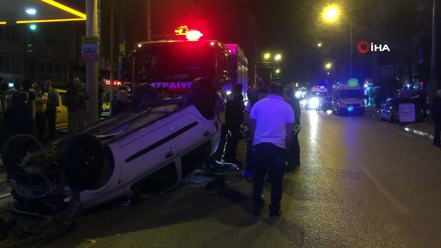 Makas atarken kontrolden çıkan otomobil takla attı: 3 kişi ön camdan yola fırlayarak yaralandı